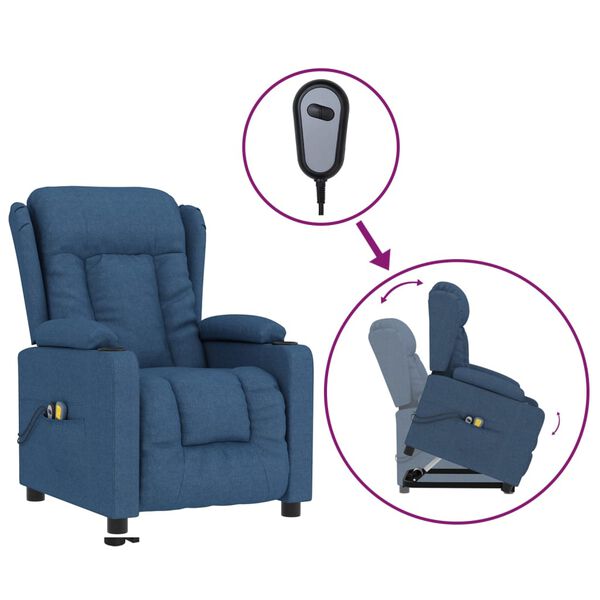 vidaXL Masažna fotelja na podizanje plava od tkanine