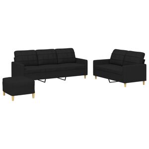 vidaXL 3-dijelni set sofa s jastucima crni od tkanine