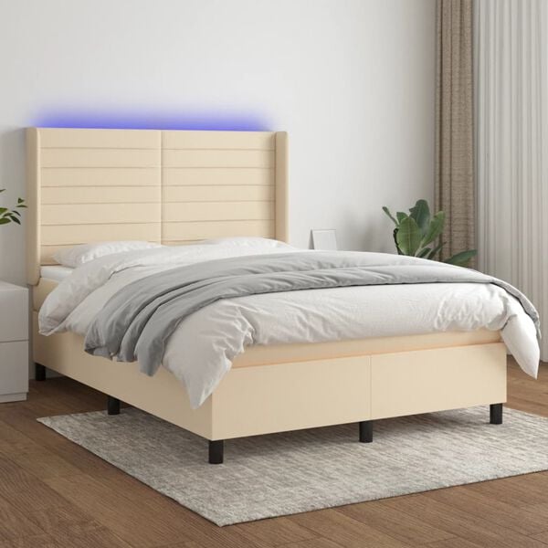 vidaXL Krevet box spring s madracem LED krem 140x190 cm od tkanine