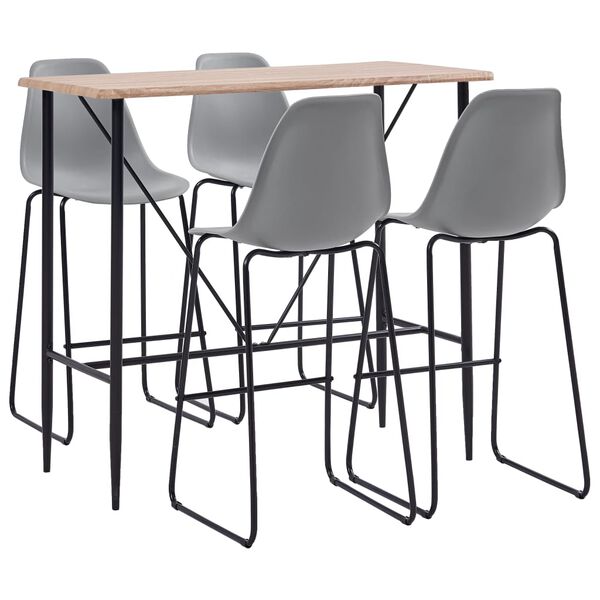 vidaXL 5-dijelni barski set plastični sivi