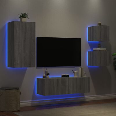 vidaXL 4-dijelni zidni TV ormarići s LED svjetlima boja hrasta