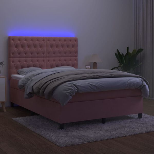 vidaXL Krevet box spring s madracem LED ružičasti 140x200cm bar&scaron;unasti