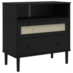 vidaXL Komoda SENJA crna izgled ratana 80x40x80 cm masivna borovina