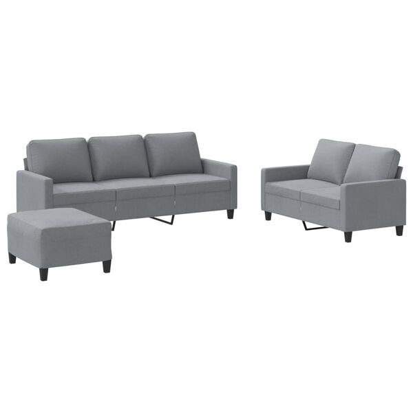 vidaXL 3-dijelni set sofa s jastucima svjetlosivi od tkanine