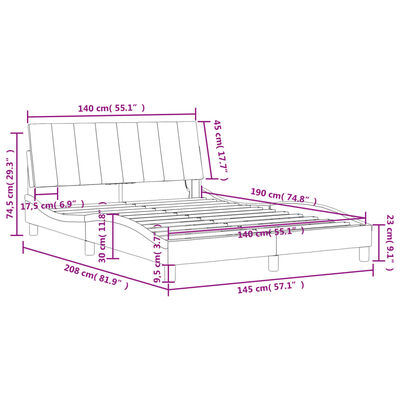 vidaXL Okvir kreveta s LED svjetlima tamnosivi 140x190 cm baršunasti