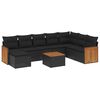 vidaXL 9-dijelni set vrtnih sofa s jastucima crni od poliratana