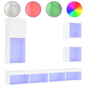 vidaXL 5-dijelni zidni TV elementi s LED bijeli od konstruiranog drva