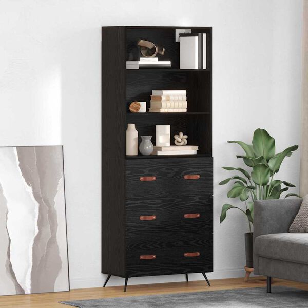 vidaXL Highboard Crni hrast 69,5 x 34 x 180 cm Konstruirano drvo