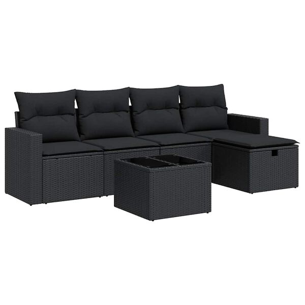 vidaXL 6-dijelni set vrtnih sofa s jastucima crni od poliratana