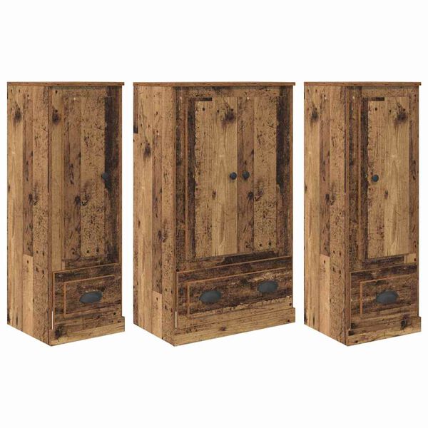 vidaXL Highboard s ladicama 3 pcs Staro drvo Konstruirano drvo