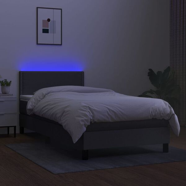 vidaXL Krevet box spring s madracem LED tamnosivi 90x190 cm tkanina