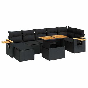 vidaXL 8-dijelni set vrtnih sofa od poliratana s jastucima crni bagrem