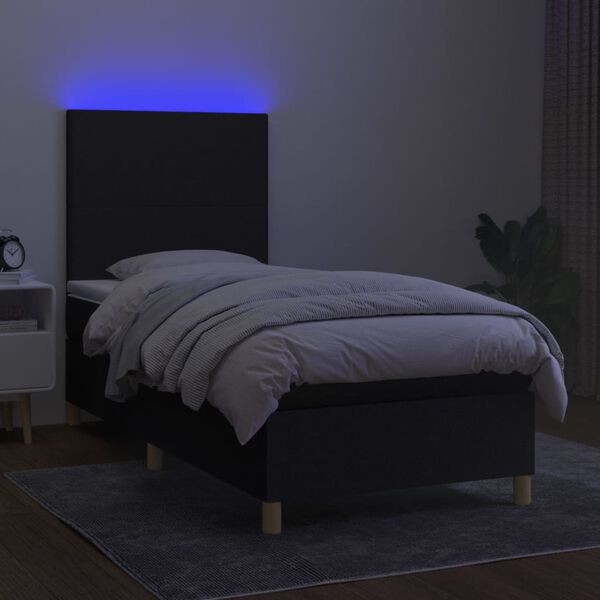 vidaXL Krevet box spring s madracem LED crni 90x190 cm od tkanine