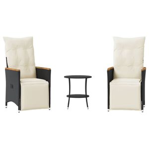vidaXL 3-dijelni bistro set s jastucima crni od poliratana