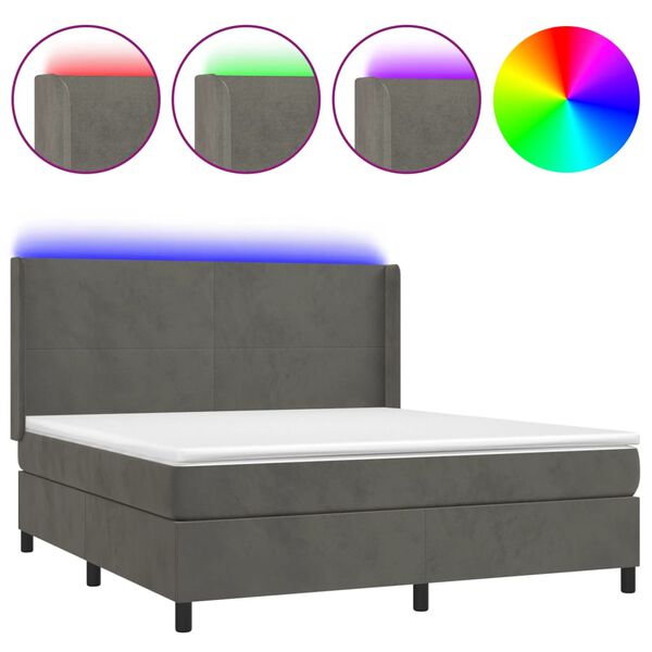 vidaXL Krevet box spring s madracem LED tamnosivi 160x200 cm bar&scaron;un
