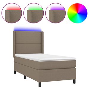vidaXL Krevet box spring s madracem LED smeđesivi 90x190 cm tkanina