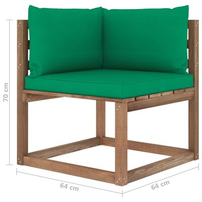 vidaXL Kutna vrtna sofa od paleta sa zelenim jastucima