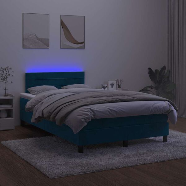vidaXL Krevet box spring s madracem LED tamnoplavi 120x200 cm bar&scaron;un
