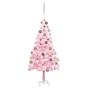 vidaXL Umjetno osvijetljeno božićno drvce s kuglicama rozo 120 cm PVC