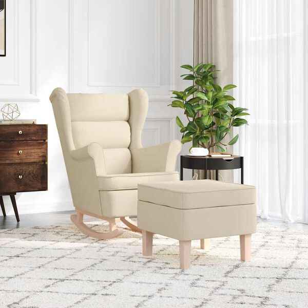 vidaXL Stolica za ljuljanje od tkanine s tabureom krem