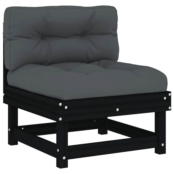 vidaXL Srednja sofa od masivne borovine s jastucima crna