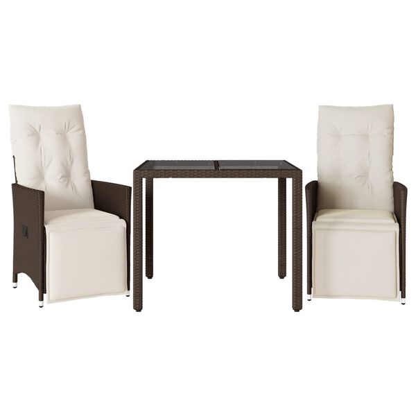 vidaXL 3-dijelni vrtni bistro set od poliratana s jastucima smeđi