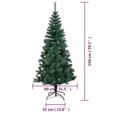 vidaXL Umjetno božićno drvce s obojenim vrhovima zeleno 150 cm PVC
