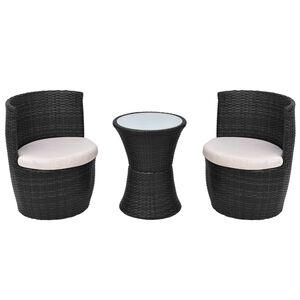 vidaXL 3-dijelni bistro set od poliratana s jastucima crni