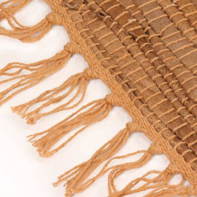 vidaXL Ručno tkani tepih Chindi od kože 160 x 230 cm žućkastosmeđi