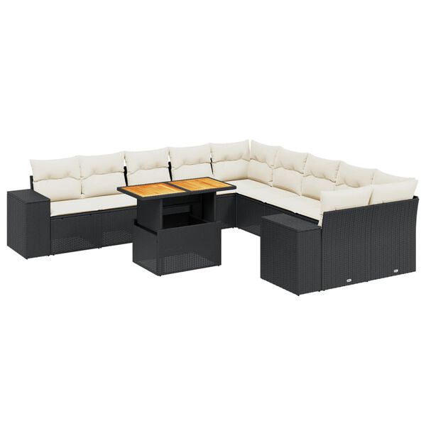 vidaXL 11-dijelni set vrtnih sofa od poliratana s jastucima crni