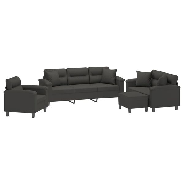 vidaXL 4-dijelni set sofa s jastucima tamnosivi od mikrovlakana