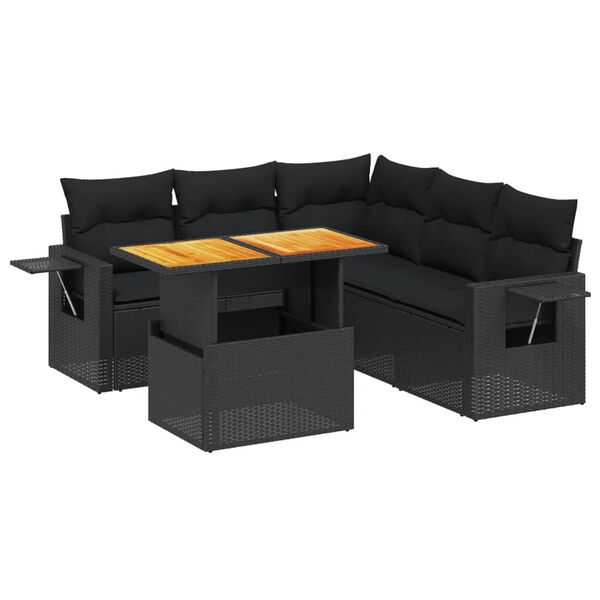 vidaXL 6-dijelni set vrtnih sofa s jastucima crni od poliratana
