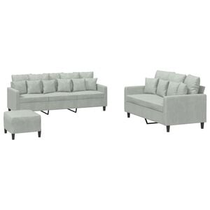 vidaXL 3-dijelni set sofa s jastucima svjetlosivi bar&scaron;unasti