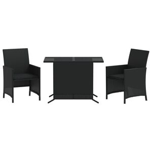 vidaXL 3-dijelni bistro set s jastucima crni od poliratana
