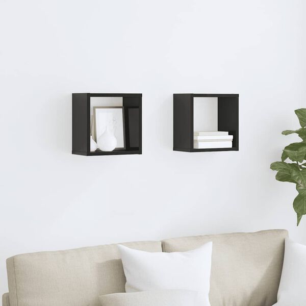 vidaXL Kockaste zidne police 2 kom visoki sjaj crne 26 x 15 x 26 cm