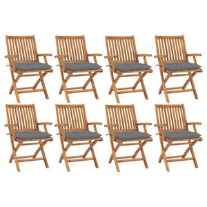 vidaXL Sklopive vrtne stolice s jastucima 8 kom od masivne tikovine