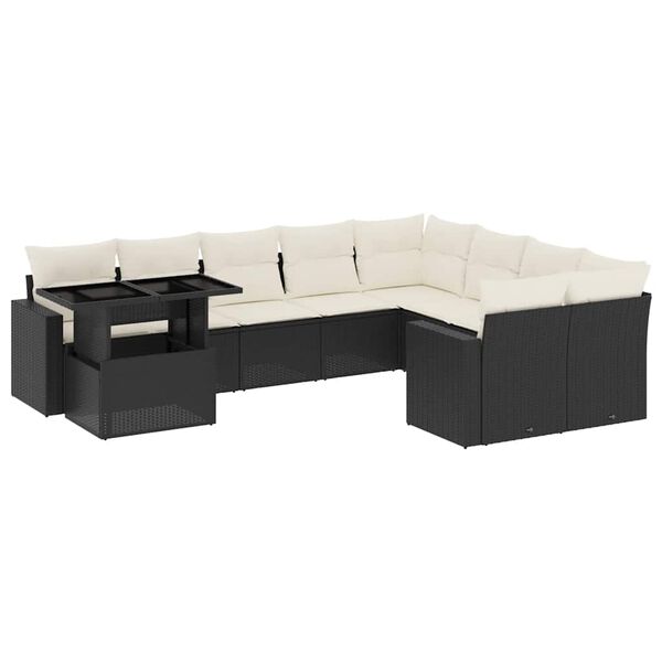 vidaXL 10-dijelni set vrtnih sofa s jastucima crni od poliratana