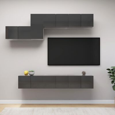 vidaXL 7-dijelni set TV ormarića visoki sjaj sivi od iverice