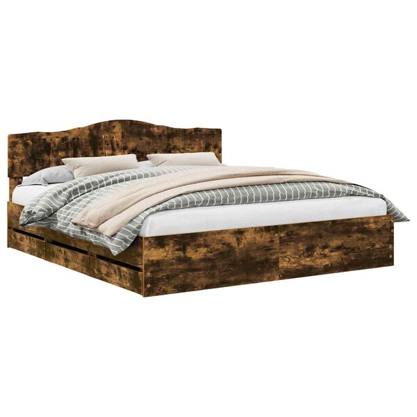 vidaXL Krevetna konstrukcija s ladicama Dimljeni hrast 180 x 200 cm