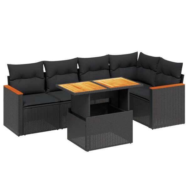 vidaXL 6-dijelni set vrtnih sofa s jastucima crni od poliratana