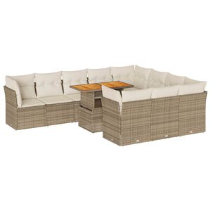 vidaXL 11-dijelni set vrtnih sofa od poliratana s jastucima bež