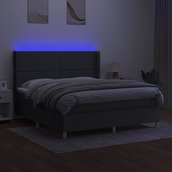 vidaXL Krevet box spring s madracem LED tamnosivi 160x200 cm tkanina