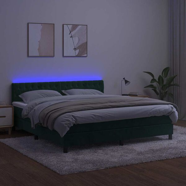 vidaXL Krevet box spring s madracem LED tamnozeleni 160x200 cm bar&scaron;un