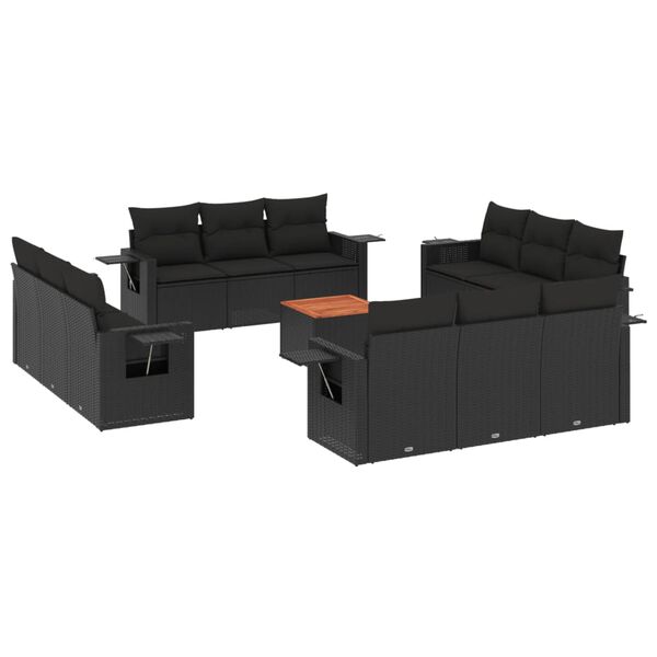 vidaXL 13-dijelni set vrtnih sofa s jastucima poliratan crni