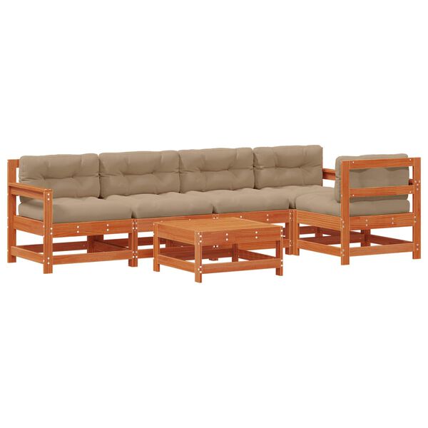 vidaXL Set lounge namje&scaron;taja za vrt 6 pcs Vosak Smeđa Masivna borovina