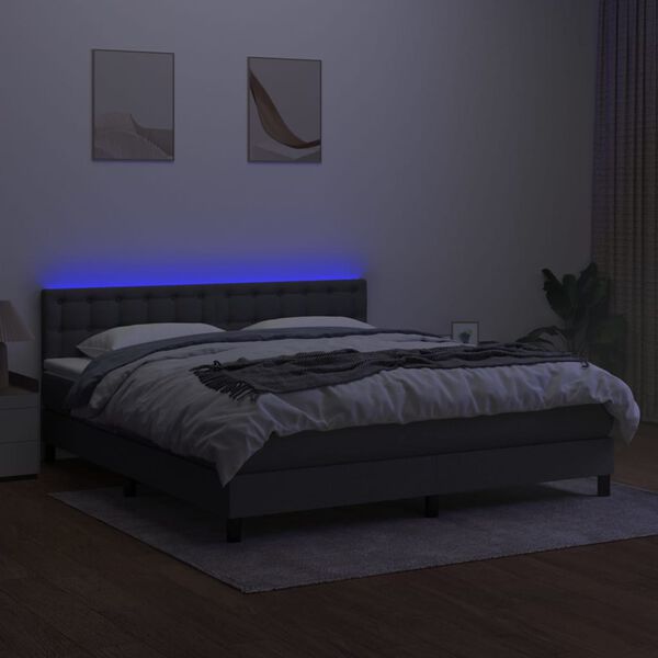 vidaXL Krevet box spring s madracem LED tamnosivi 160x200 cm tkanina