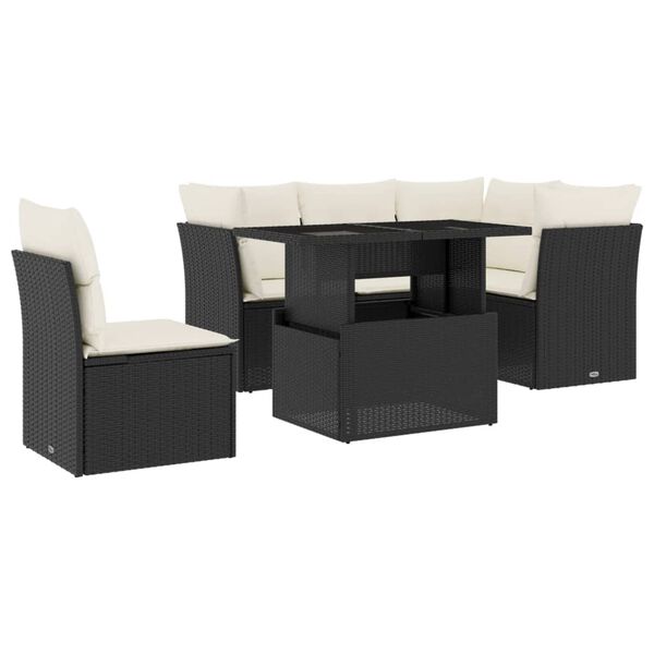 vidaXL 6-dijelni set vrtnih sofa s jastucima crni od poliratana