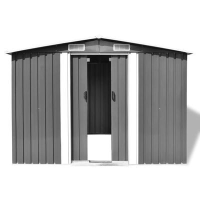 vidaXL Vrtna kućica za pohranu siva metalna 257 x 205 x 178 cm