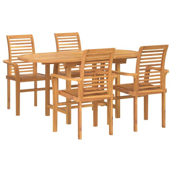 vidaXL Vrtni set za objed 5 pcs Smeđa Čvrsto teak drvo