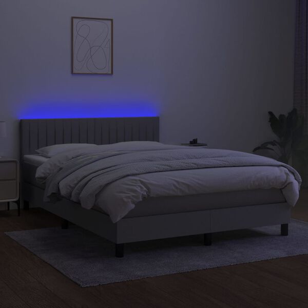 vidaXL Krevet box spring s madracem LED svjetlosivi 140x190 cm tkanina
